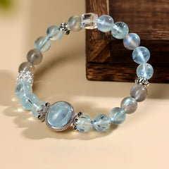 Ocean Whisper - Aquamarine & Gray Moonstone Bracelet - 8mm