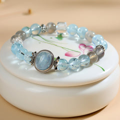 Ocean Whisper - Aquamarine & Gray Moonstone Bracelet - 8mm