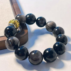Spirituality & Balance - Silver Obsidian Bracelet - 16mm