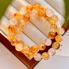 Symbol of Wealth - Citrine & Rose Quartz Bracelet - 10mm