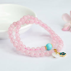 Dual Heartbeat - Double Strand Rose Quartz Bracelet - 6mm