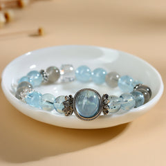 Ocean Whisper - Aquamarine & Gray Moonstone Bracelet - 8mm