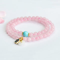 Dual Heartbeat - Double Strand Rose Quartz Bracelet - 6mm