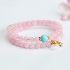 Dual Heartbeat - Double Strand Rose Quartz Bracelet - 6mm