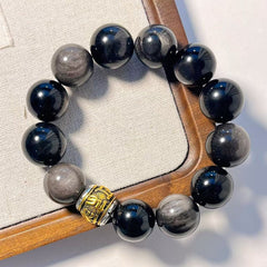 Spirituality & Balance - Silver Obsidian Bracelet - 16mm