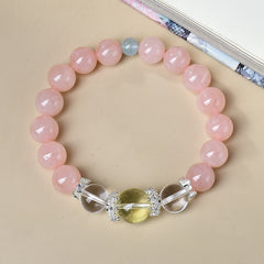 Moirai's Triptych - Rose Quartz & Citrine & Clear Quartz Bracelet - 11mm