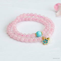 Dual Heartbeat - Double Strand Rose Quartz Bracelet - 6mm