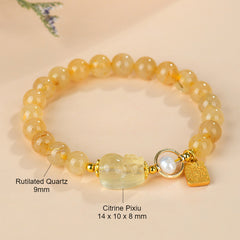 Solar Vortex - Citrine $ Rutilated Quartz Bracelet - 9mm